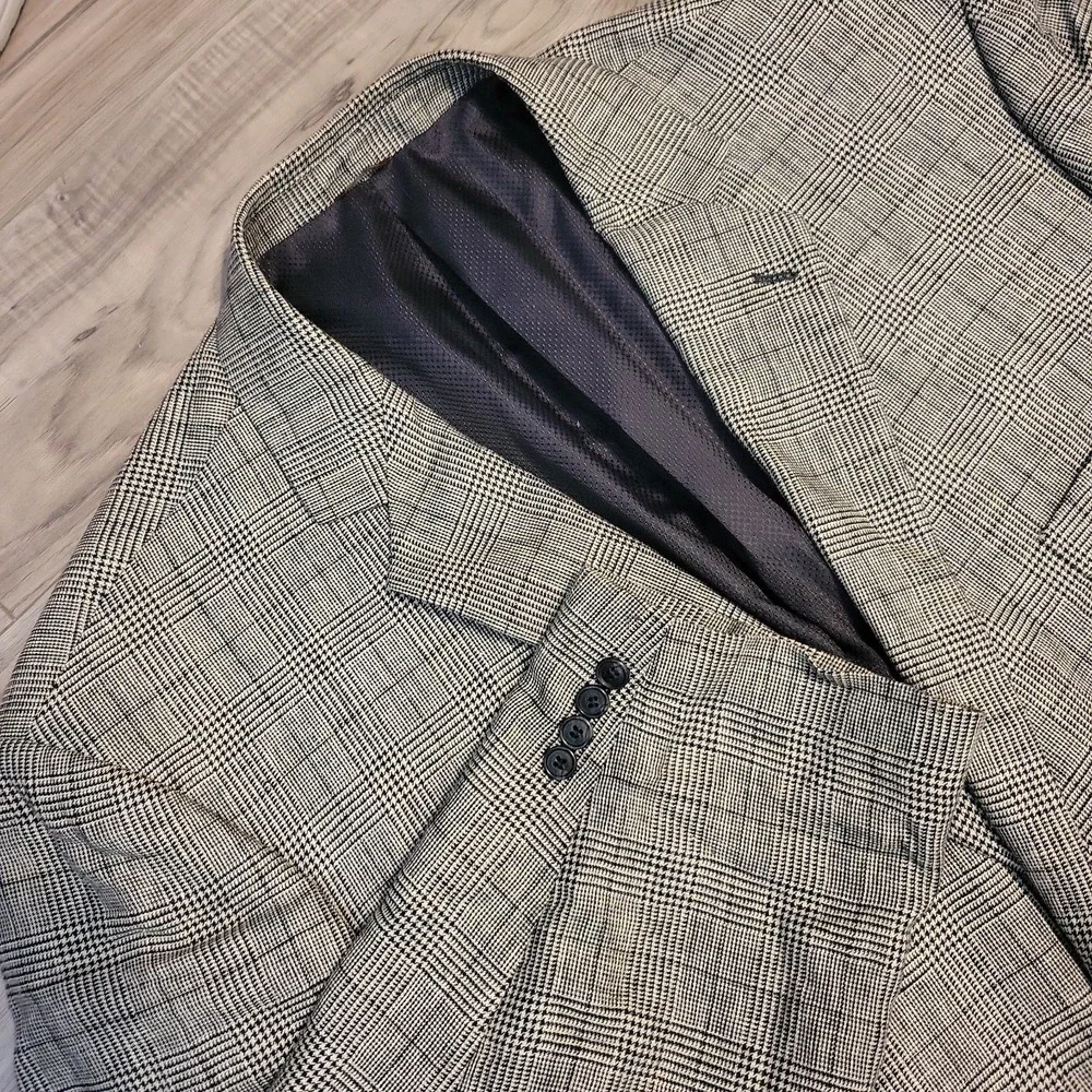 Oak Hill Blazer Men 4XL 58R/60R Gray Glen Plaid Linen Blend Double Vent Big Tall